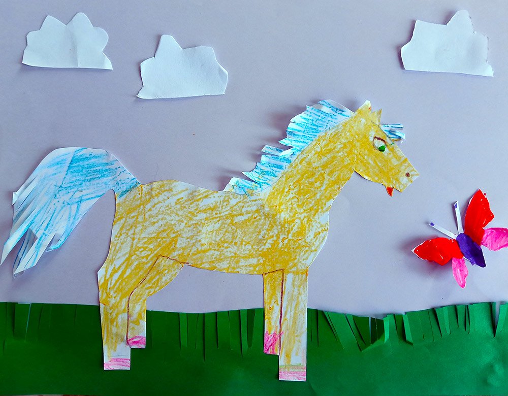 Поделка лошадка. Аппликация лошадка. Детская поделка лошадка. Поддеока из бумаги лошадка.