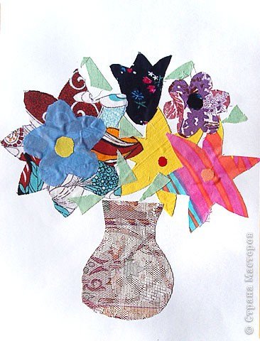 Коллаж из картона и ткани