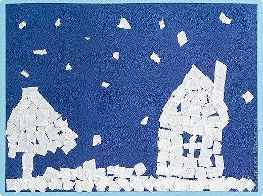 Рваная аппликация зимняя