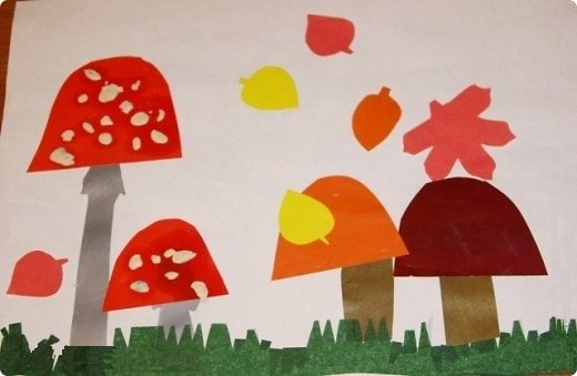 Аппликация на Лесной полянке выросли грибы в старшей группе