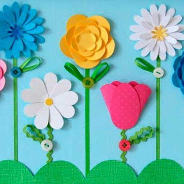 Аппликация цветы на клумбе