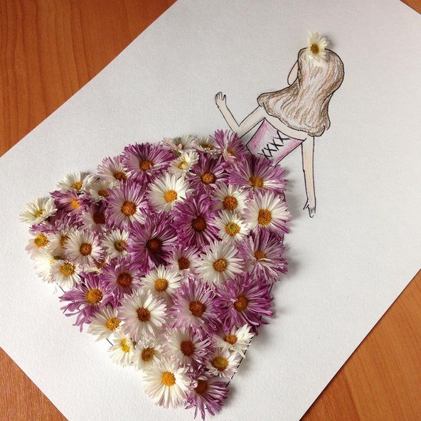 Поделки из живых цветов на бумаге