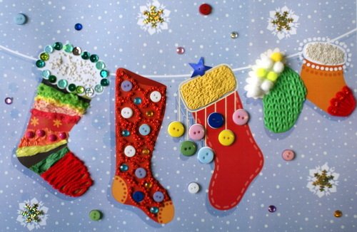 Аппликация носок на новый год