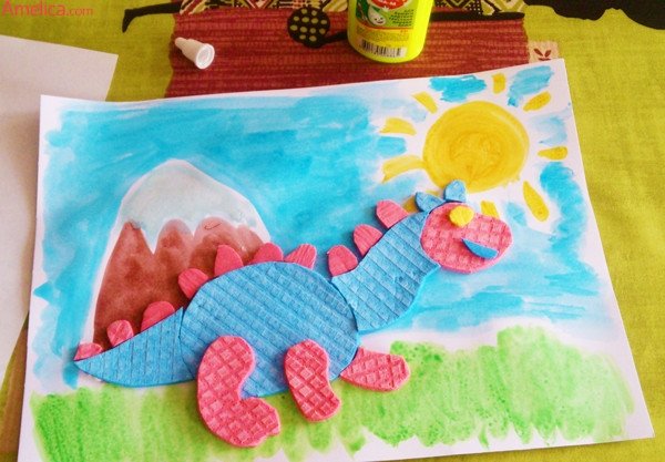 Динозавры аппликация из цветной бумаги