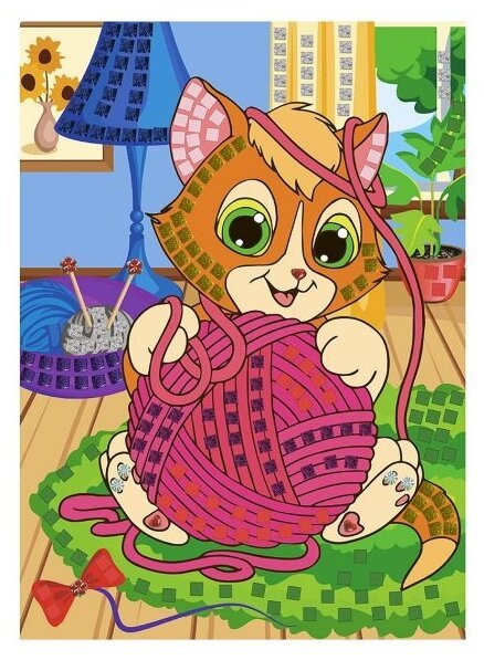 Аппликация котенок с клубочком