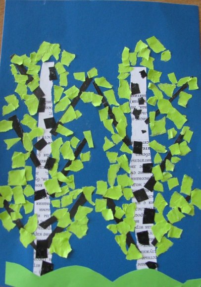 Обрывная аппликация береза