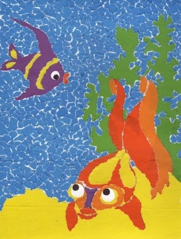 Рыбка из рваной бумаги