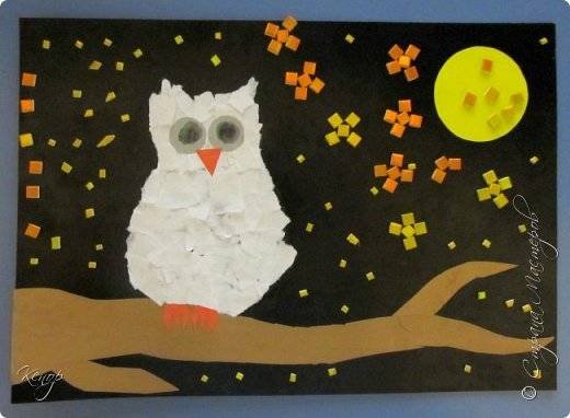 Поделка Сова из рваной бумаги