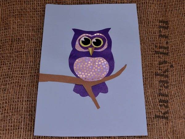 Аппликация Совята на ветке