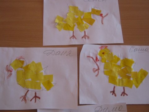 Обрывная аппликация цыпленок в старшей группе