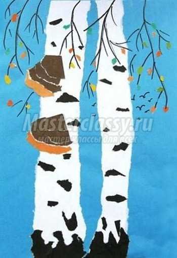 Береза из обрывной аппликации