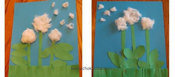 Аппликация из ваты цветы