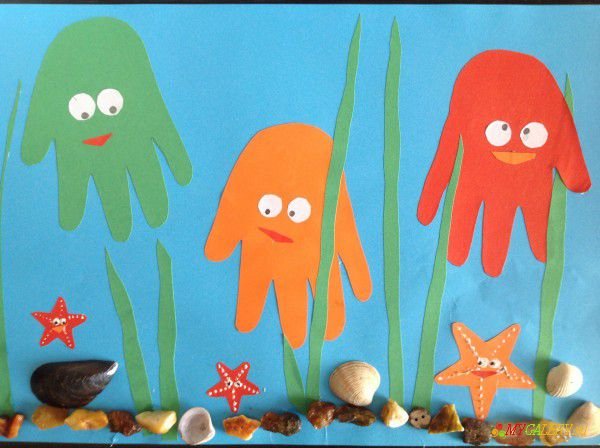 Аппликация осьминога из цветной бумаги