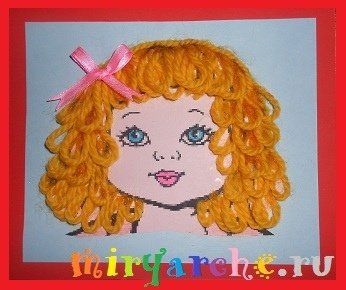 Аппликация волосы из ниток