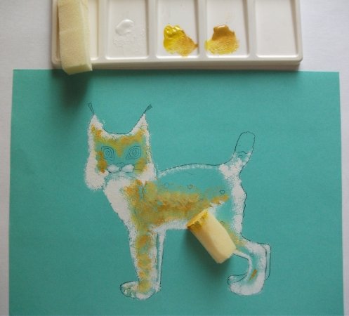 Котенок рисование губкой