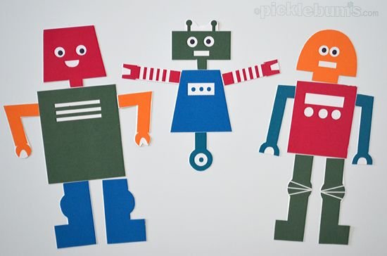 Аппликация робот из цветной бумаги
