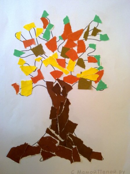 Осеннее дерево Обрывная техника