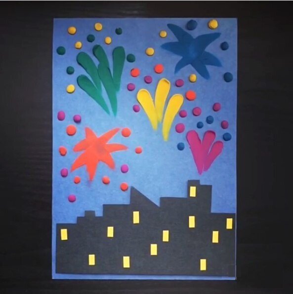 Аппликация салют из цветной бумаги для детей