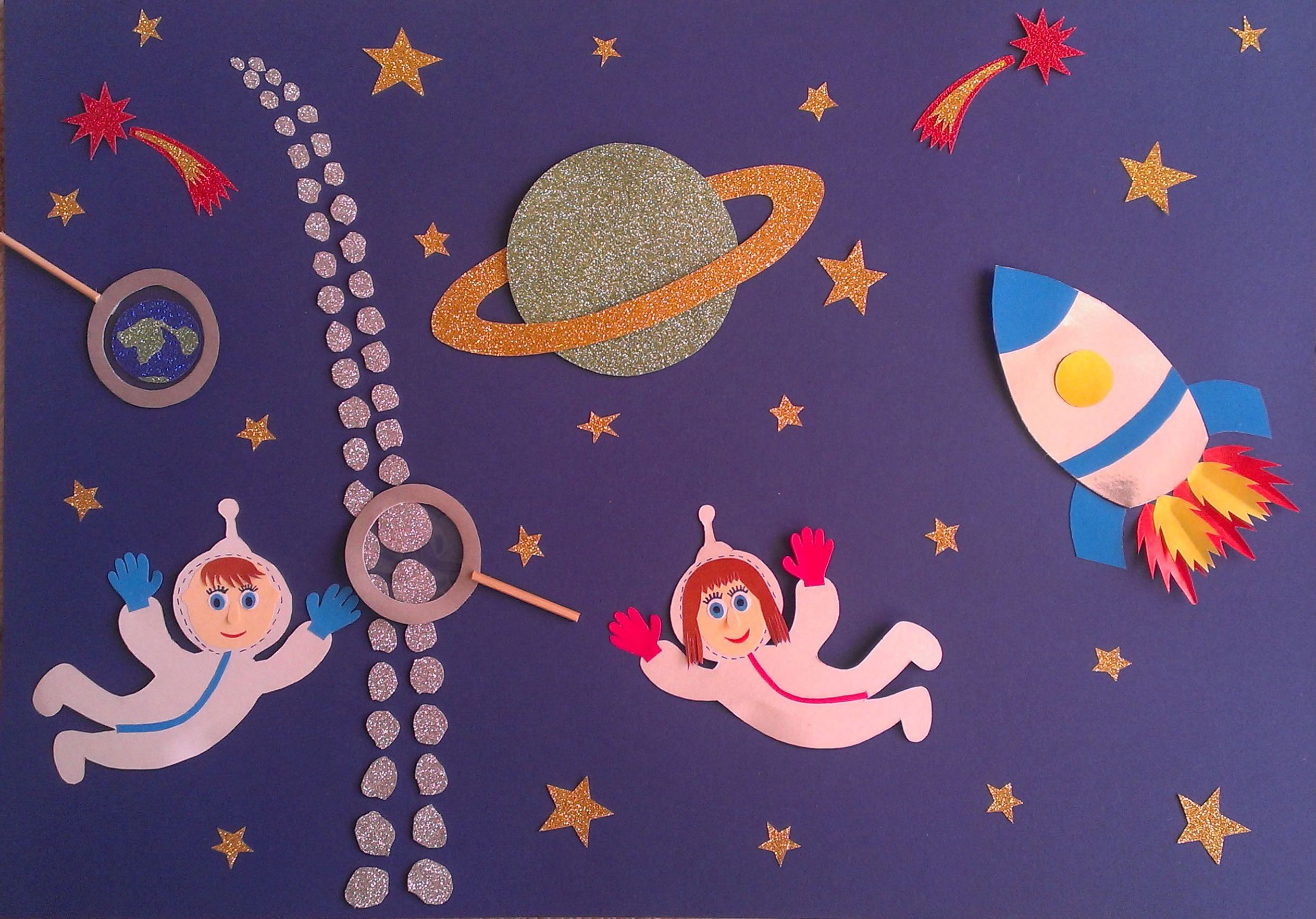 Детское творчество космос. Аппликация на тему космос. Поделки на тему космос. Детские аппликации на тему космос.
