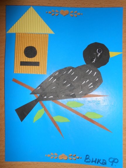 Аппликация в средней группе птицы весной