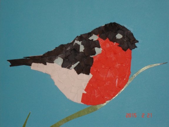 Обрывная аппликация Снегирь