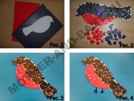 Обрывная аппликация Снегирь