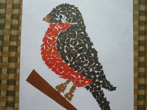 Обрывная аппликация Снегирь