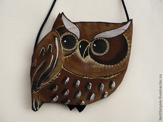 Аппликация Сова из кожи