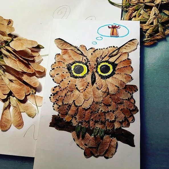 Сова из вертолетиков клена