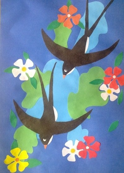 Аппликация весенние птицы