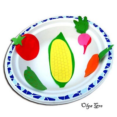 Овощи и фрукты на тарелочке аппликация