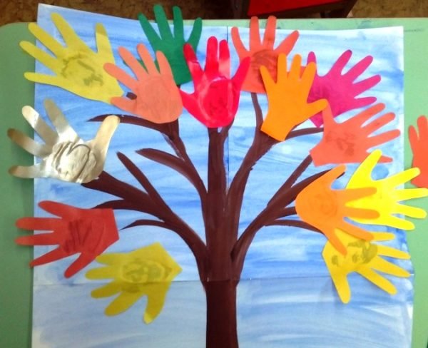 Осеннее дерево из ладошек аппликация