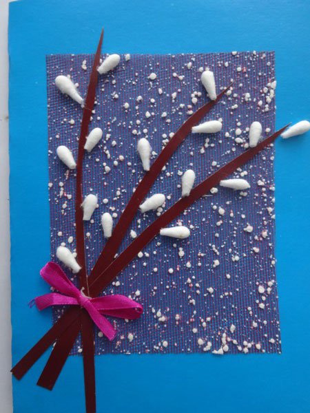 Веточка вербы из ватных палочек