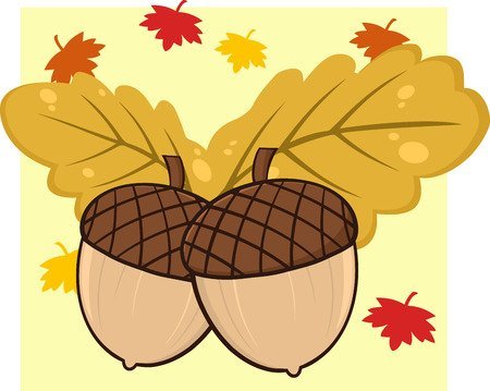 Дубовый лист с желудями рисунок