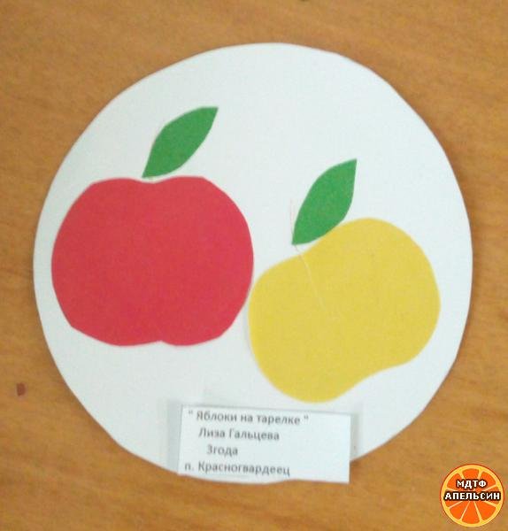 Яблоки на тарелке аппликация в младшей группе