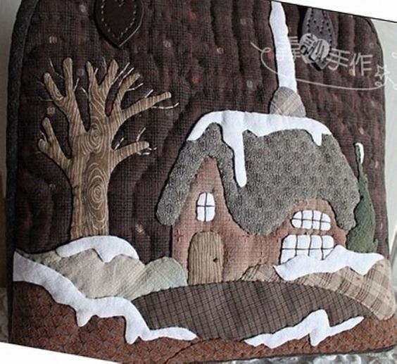 Аппликация на ткани домики