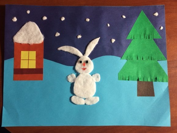 Заяц из ватных дисков аппликация