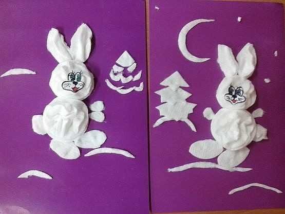 Поделка заяц из ватных дисков