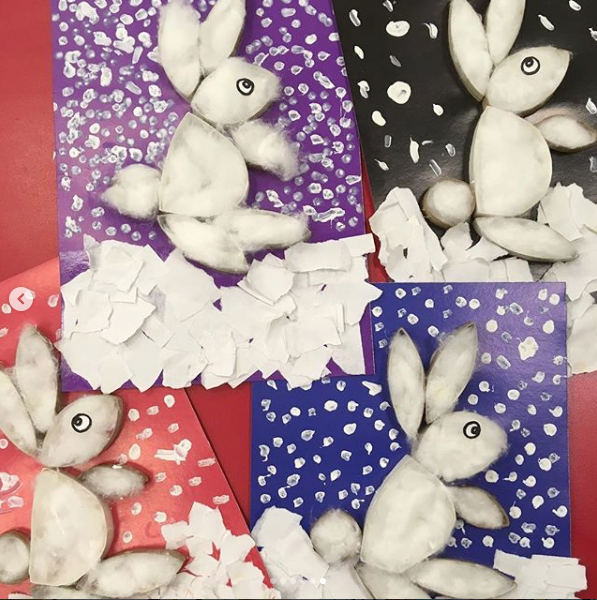 Аппликация с ватой заяц