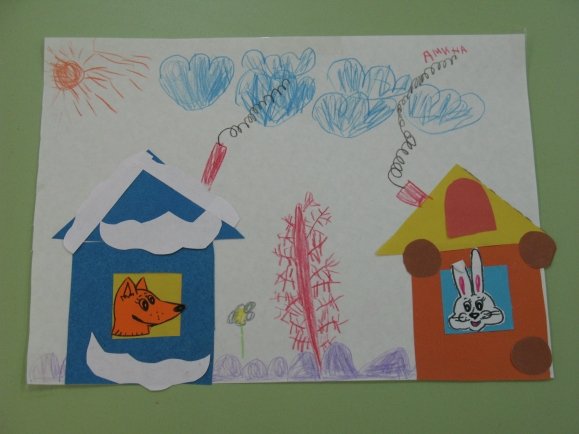 Аппликация Заюшкина избушка в средней группе