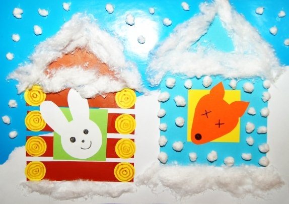 Аппликация избушка Ледяная и Лубяная