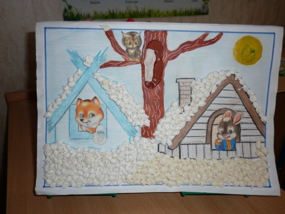 Аппликация избушка Ледяная и Лубяная