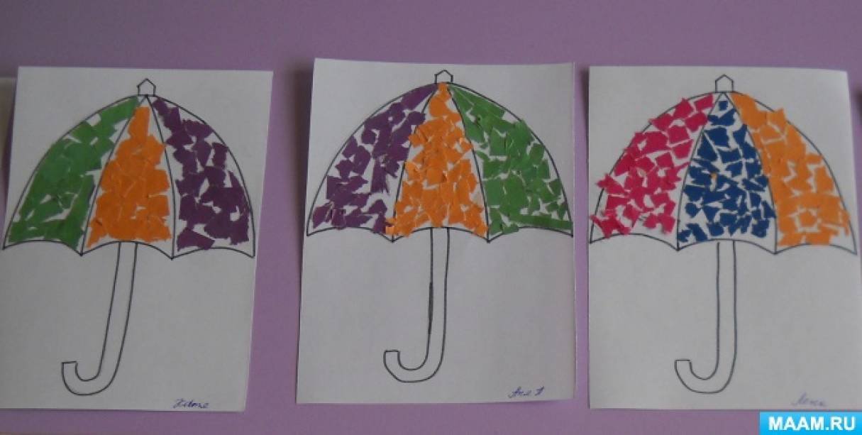 Аппликация цветные зонтики в старшей группе. Рисование зонтик в старшей группе. Аппликация зонтики в старшей группе. Рисование зонтика в средней группе. Зонтик младшая группа