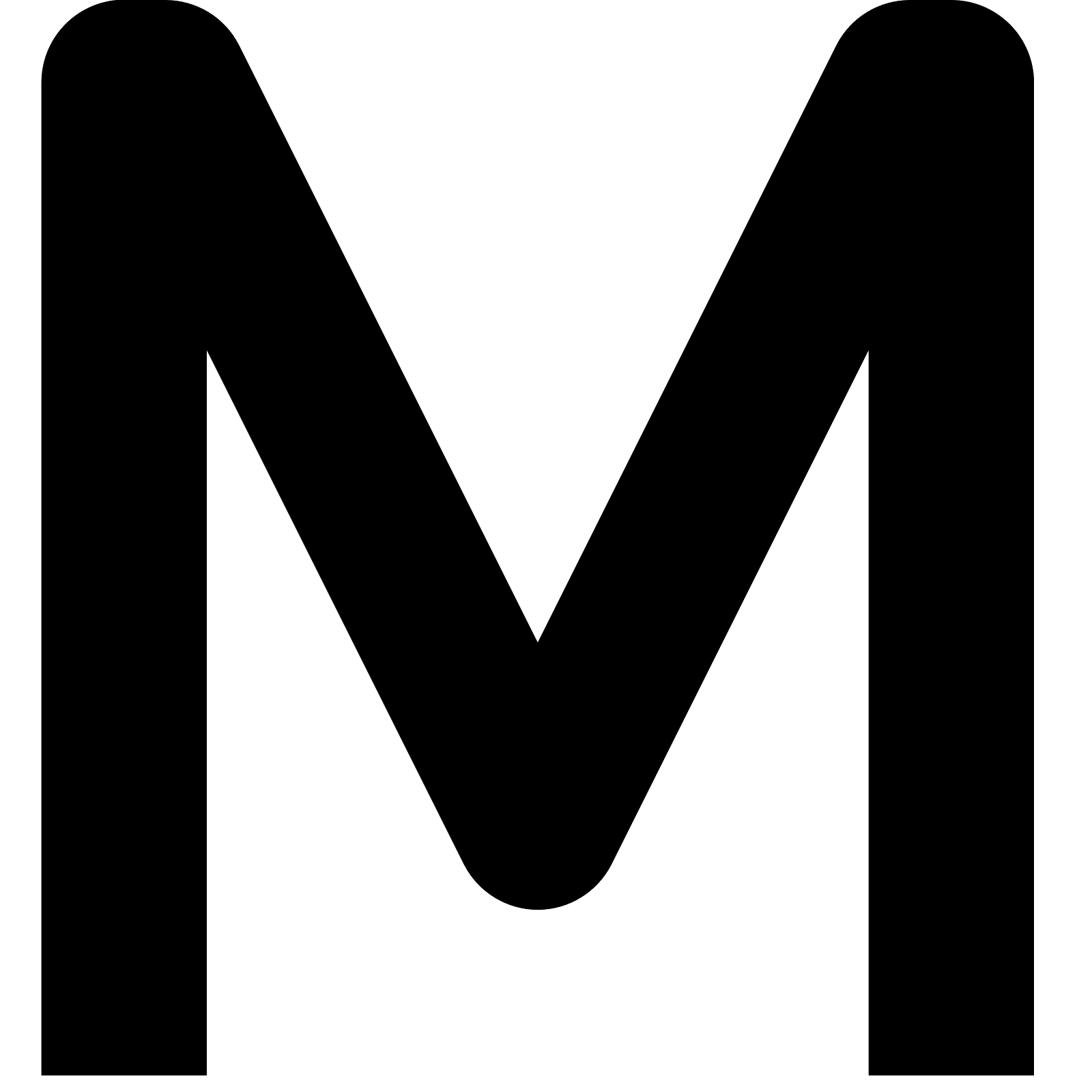 Стилизованная буква м. Буква m. Значок с буквой м. Буква м на черном фоне.