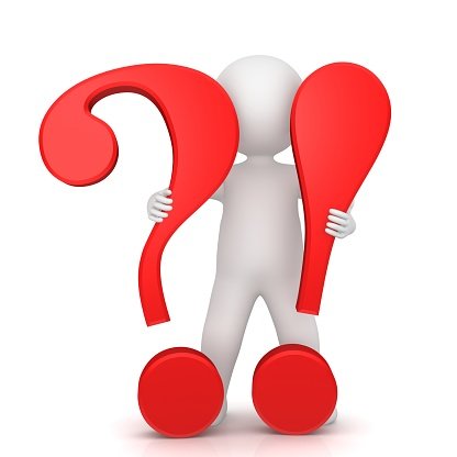 Вопросительный и восклицательный знак с человечком