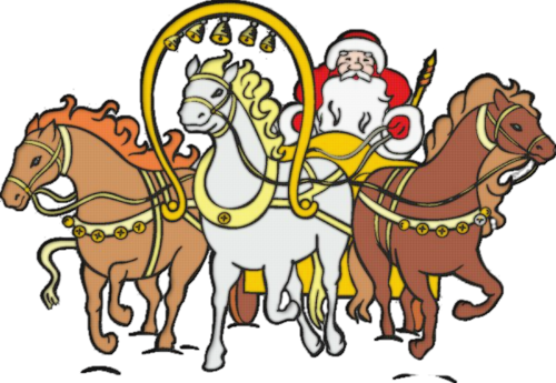 Дед Мороз на тройке лошадей вектор