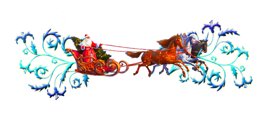 Дед Мороз на тройке лошадей на прозрачном фоне