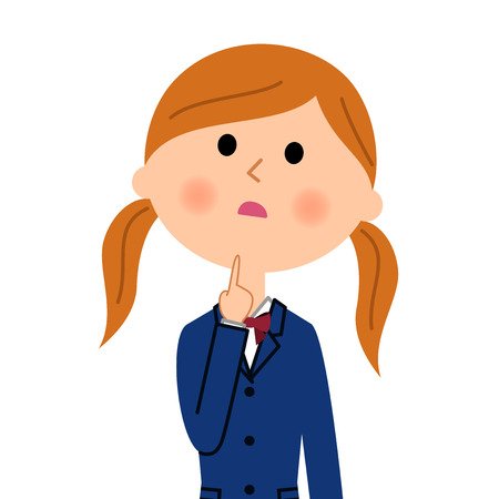 Девочка задумалась на белом фоне