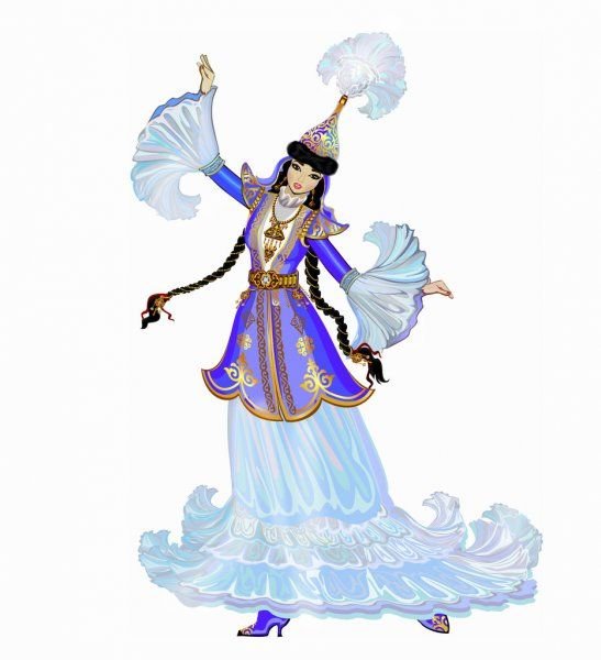 Девушка в казахском костюме танцует