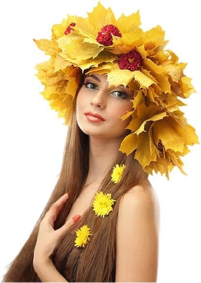 Девушка с осенними листьями на голове